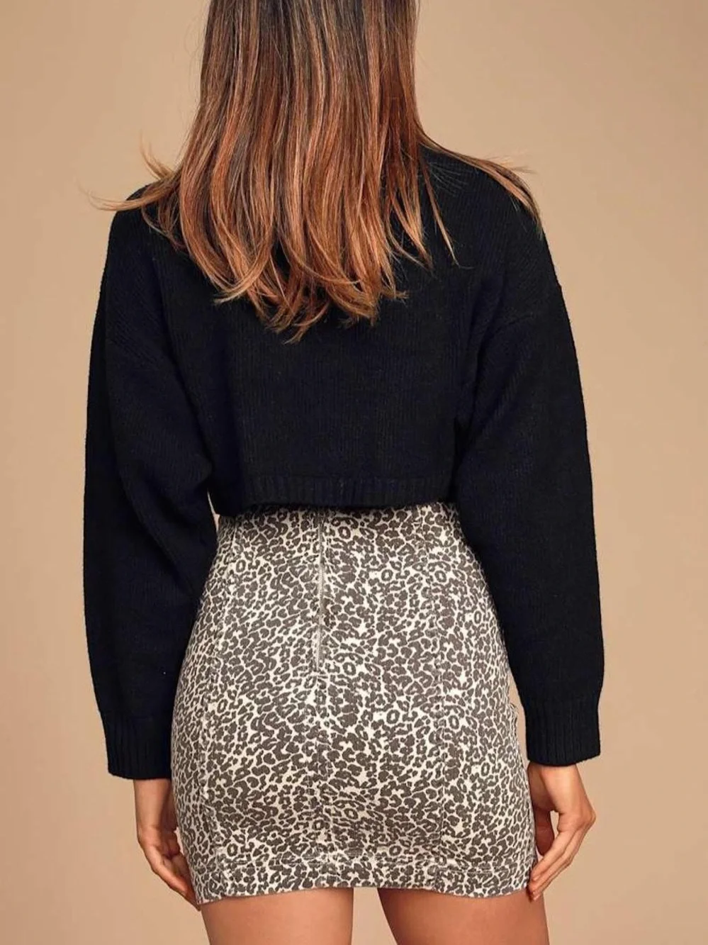 Free People Leopard Print Mini Skirt Brown Cream